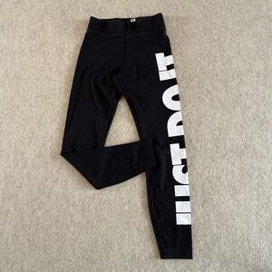 Nike Womens S Just Do It Leggings Black White Graphic Logo Spell Out Activewear